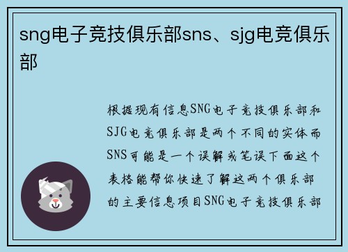sng电子竞技俱乐部sns、sjg电竞俱乐部
